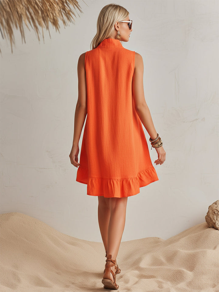 Andrea | Vibrant Half-Zip Stand Collar Ruffled Hem Mini Dress