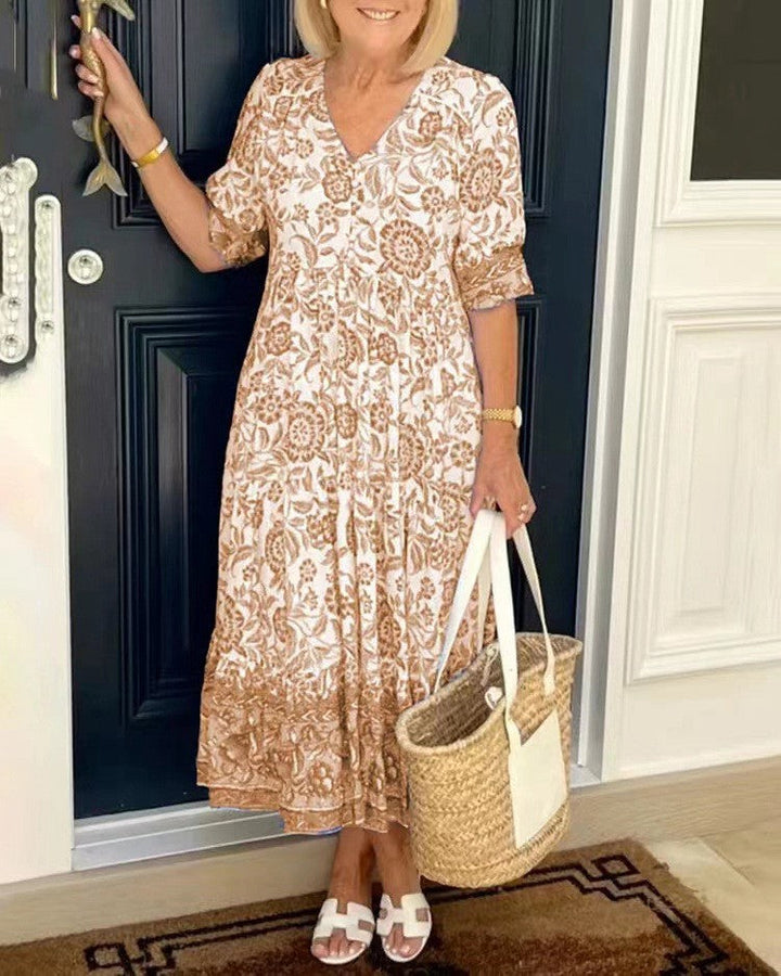 Brenda | Graceful V-Neck Floral Dress