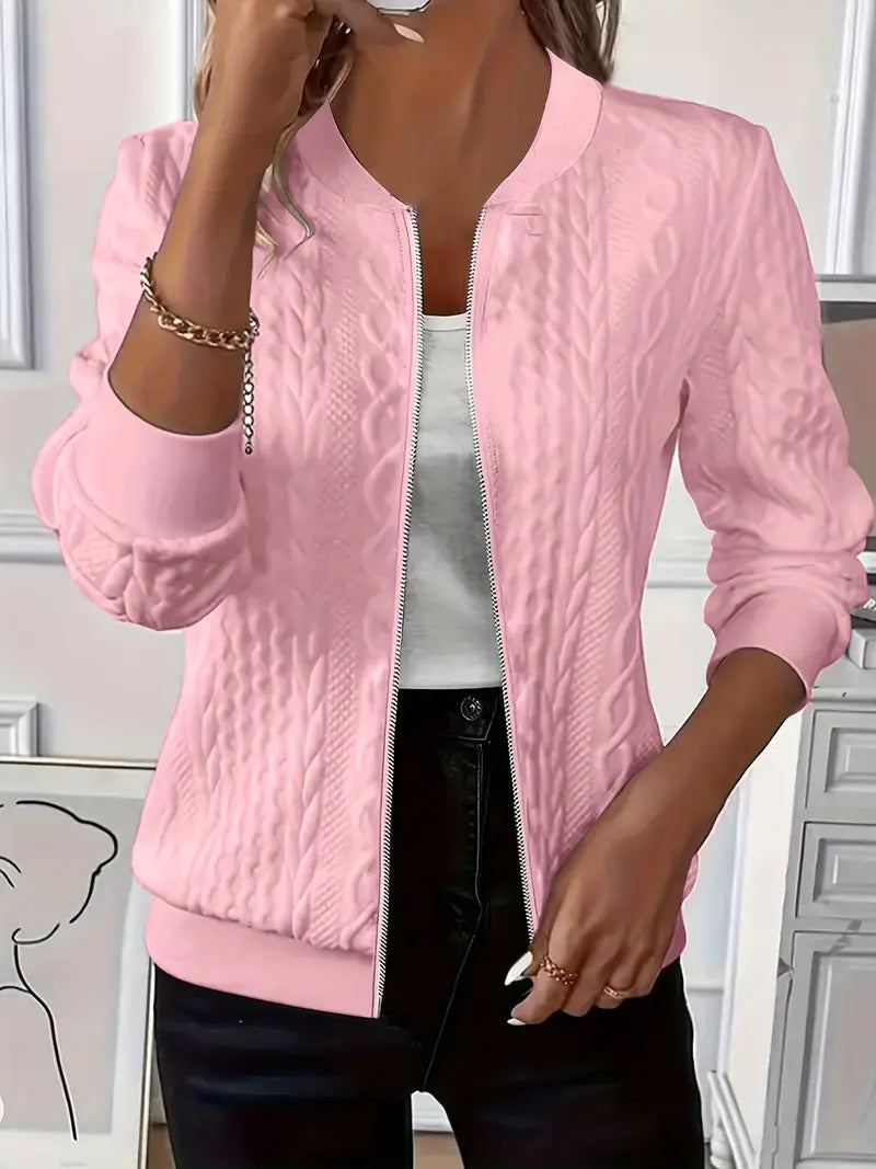Ava | Textured Zip-Up Bomber Jacket