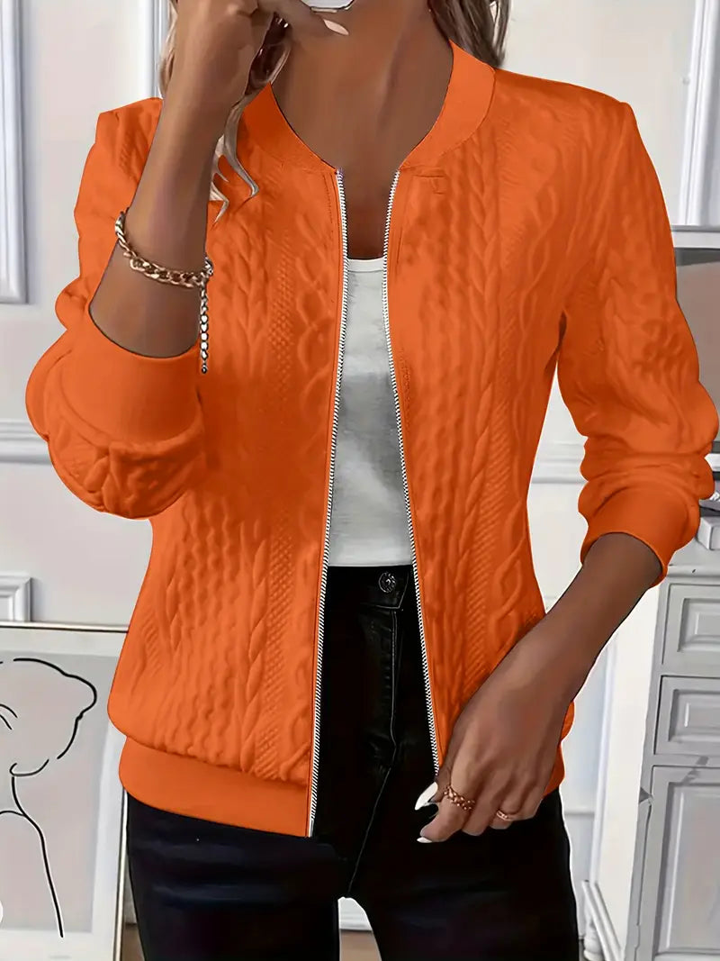 Ava | Textured Zip-Up Bomber Jacket