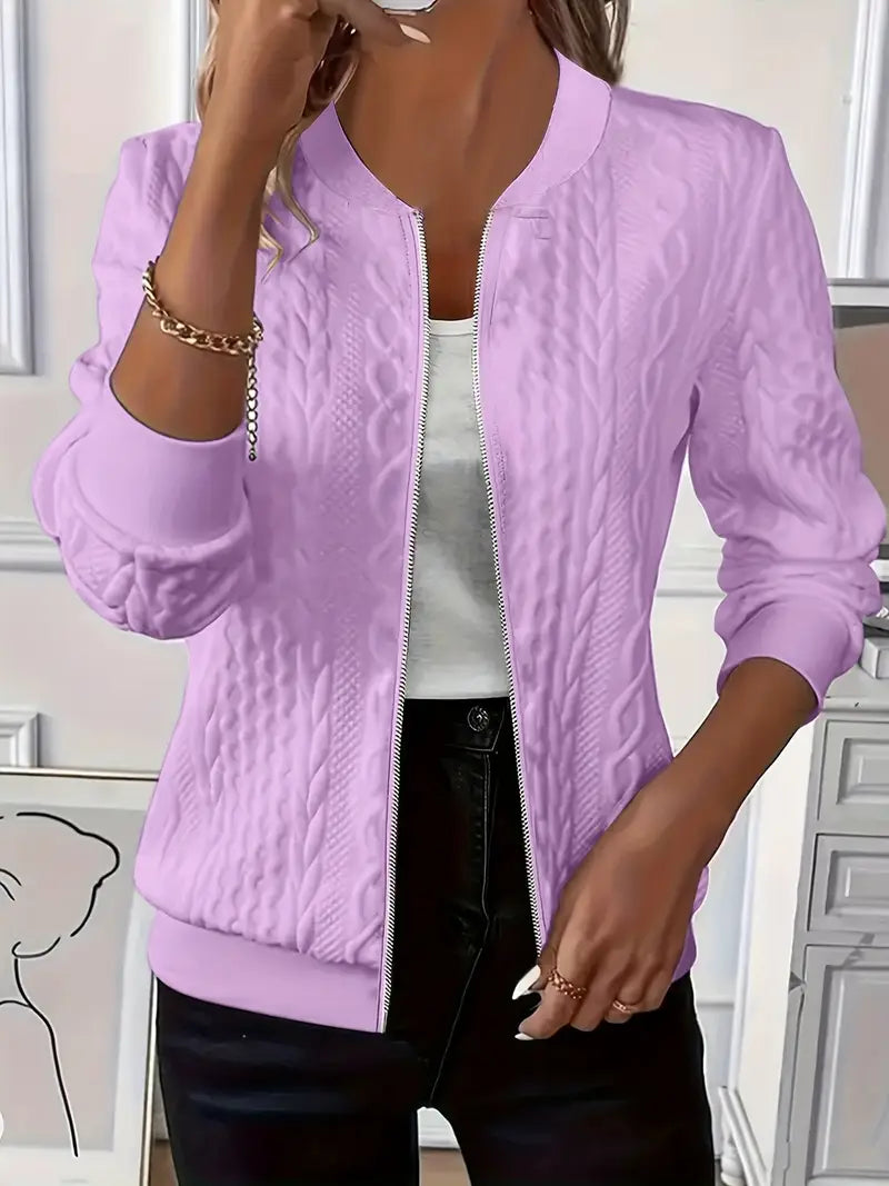 Ava | Textured Zip-Up Bomber Jacket