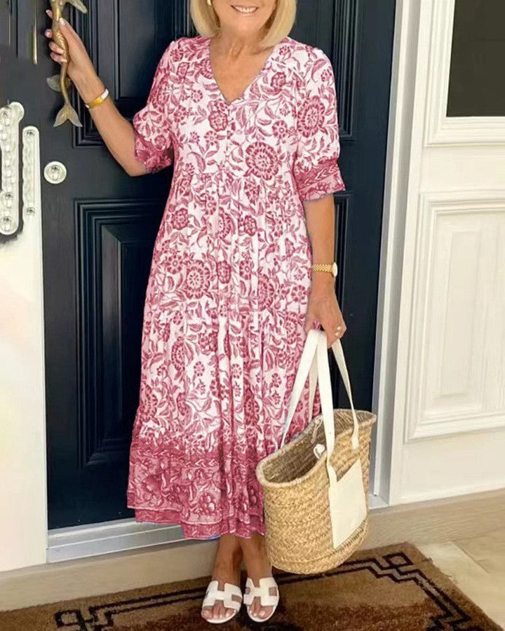 Brenda | Graceful V-Neck Floral Dress