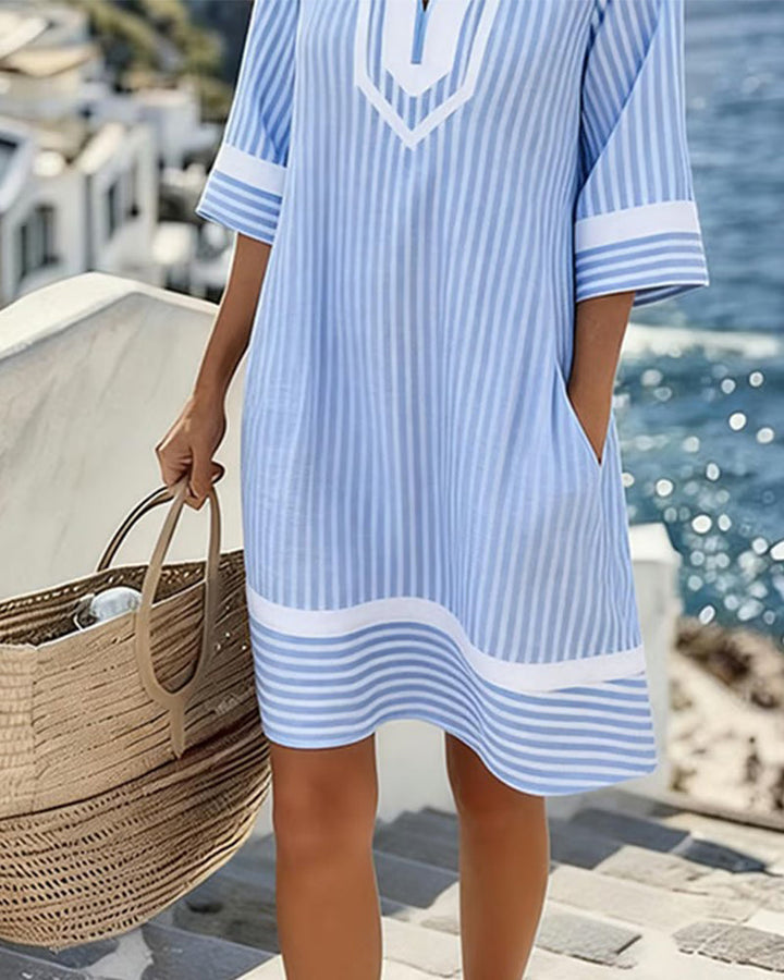 Althea | V-Neck Short Sleeve Striped Dress