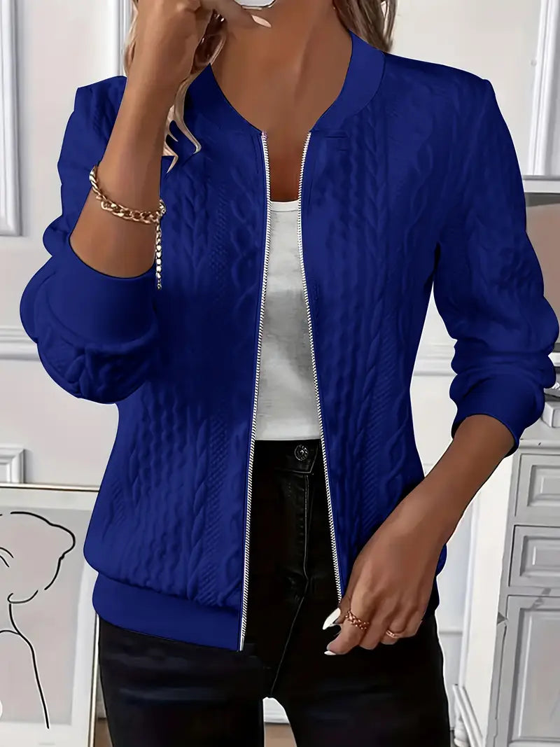 Ava | Textured Zip-Up Bomber Jacket
