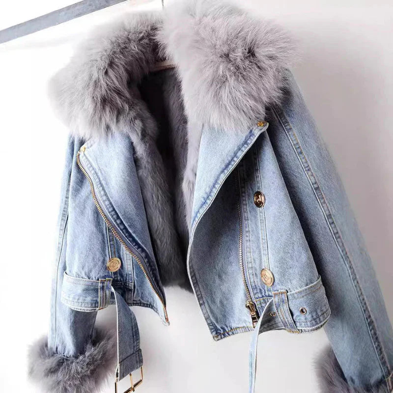 Chloe | Elegant Fur Denim Jacket