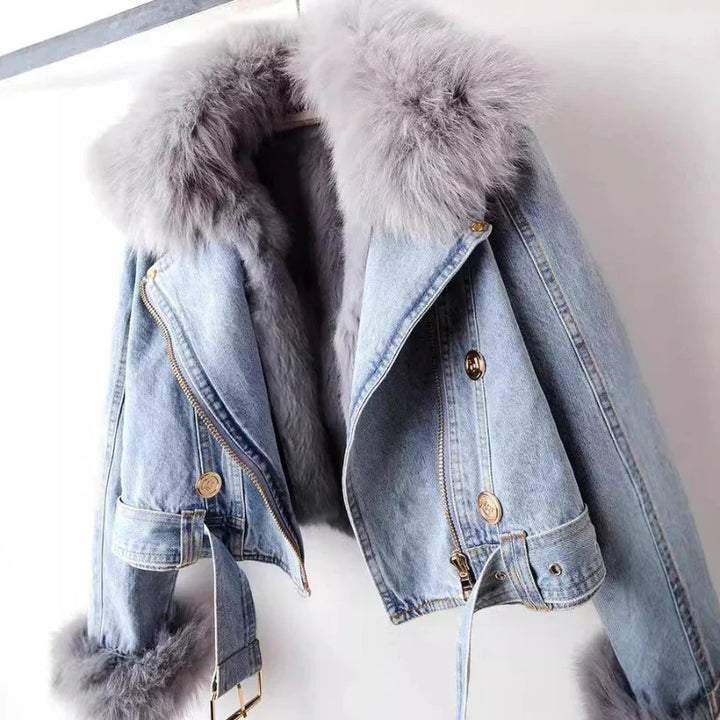 Chloe | Elegant Fur Denim Jacket