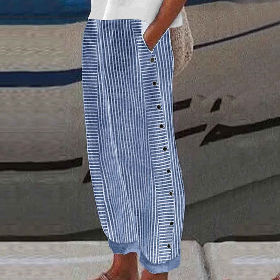 Sherry | Striped Button-Accent Pants
