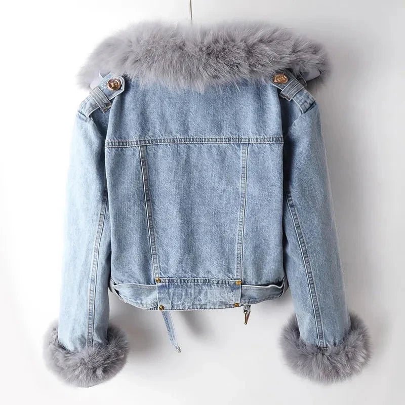 Chloe | Elegant Fur Denim Jacket