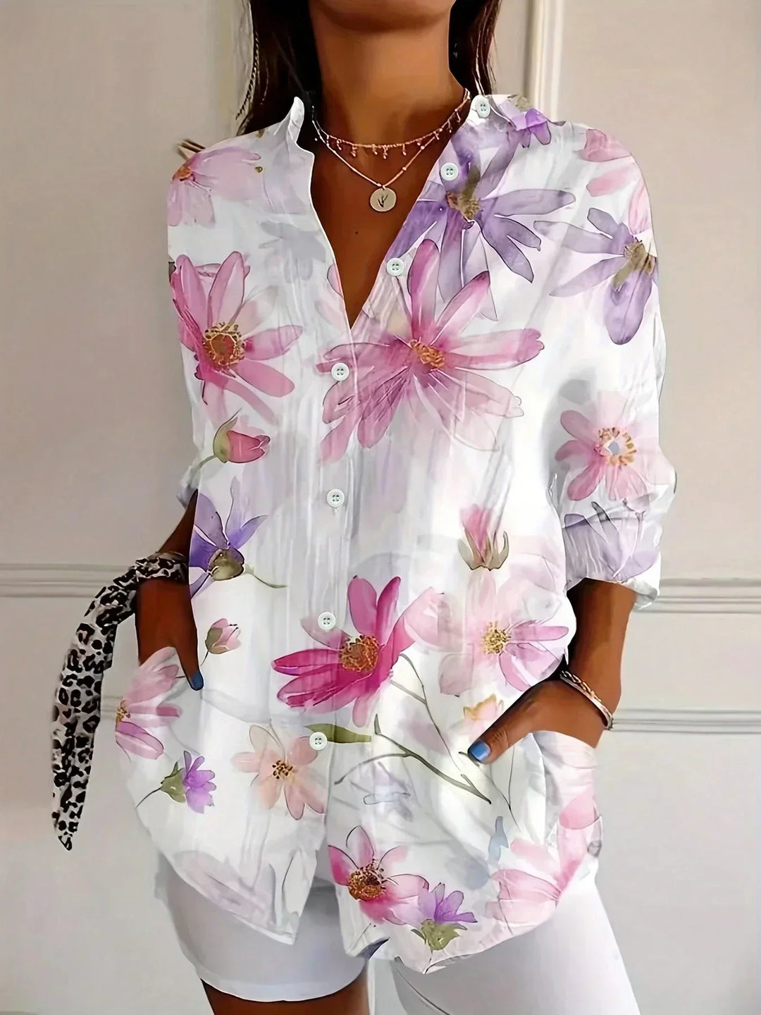 Emily | Colorful Patterned Button-Up Blouse