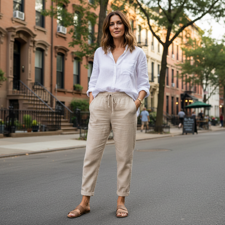 Maylora | Drawstring Relaxed Linen Trousers