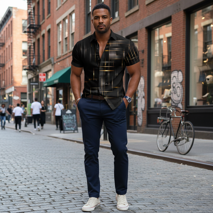 Henry | Short Sleeve Button Geometric Shirt