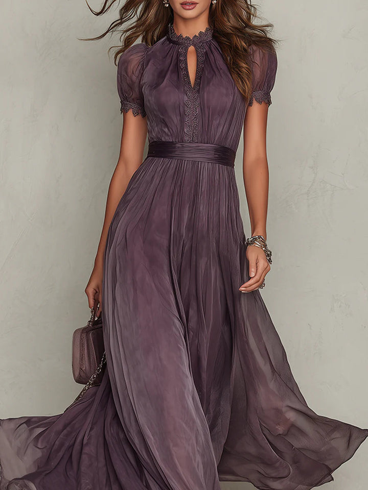 Celia | Long Violet Dress with a V-Neckline
