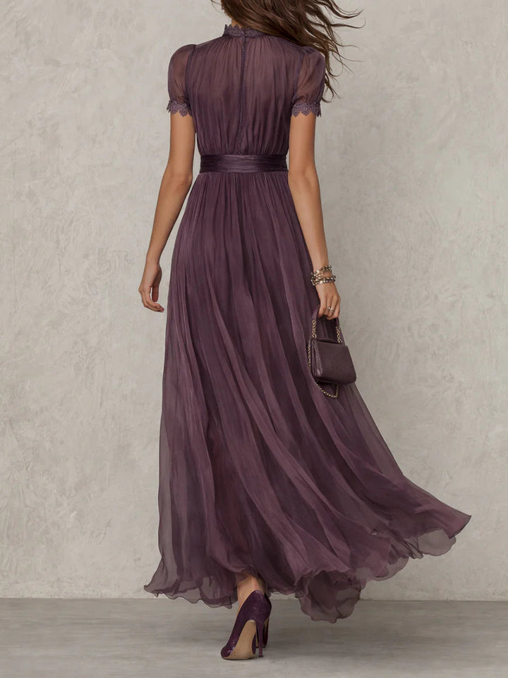 Celia | Long Violet Dress with a V-Neckline