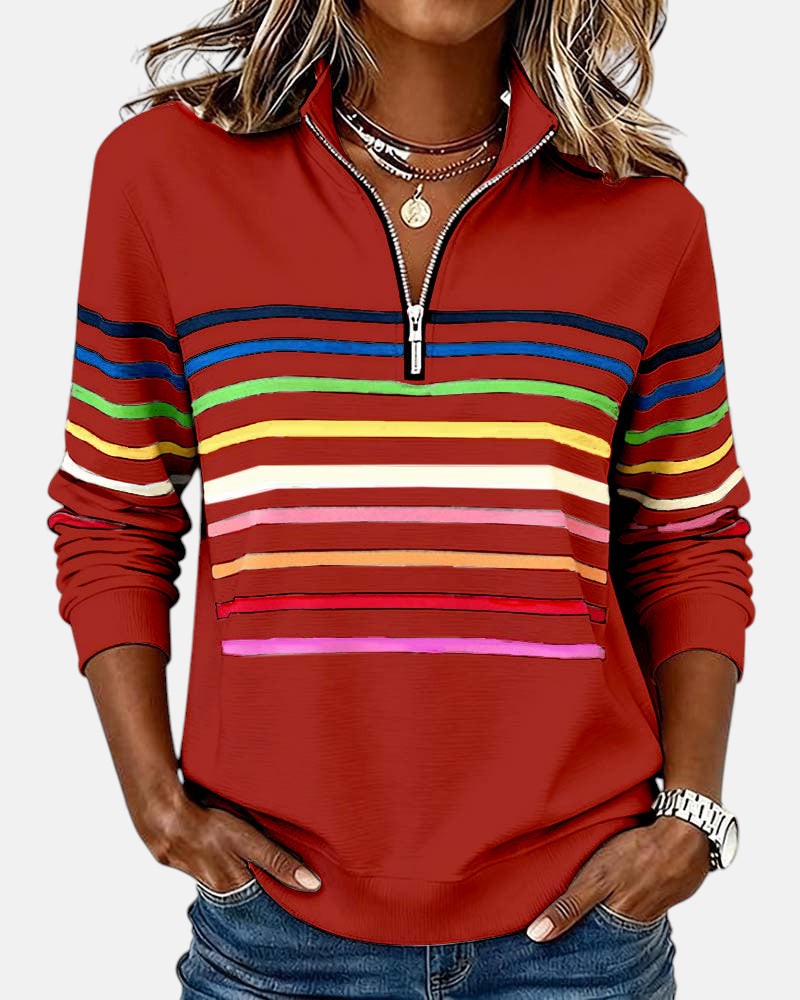 Vienna | Rainbow Striped Zip Sweatshirt