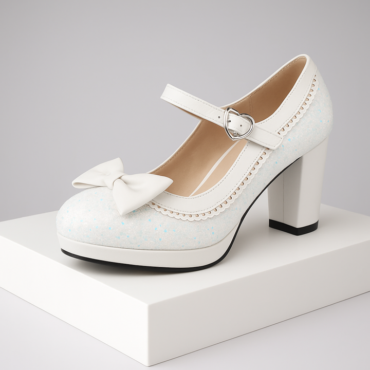 Alice | Mary Jane Platform Heels with Bow and Heart Buckle