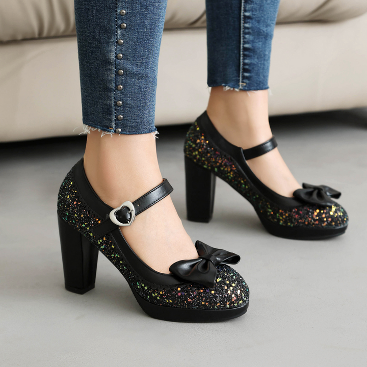 Alice | Mary Jane Platform Heels with Bow and Heart Buckle