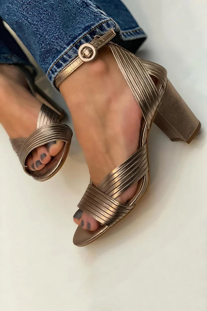 Audrey | Block Heel Sandals with Crisscross Straps and Ankle Strap