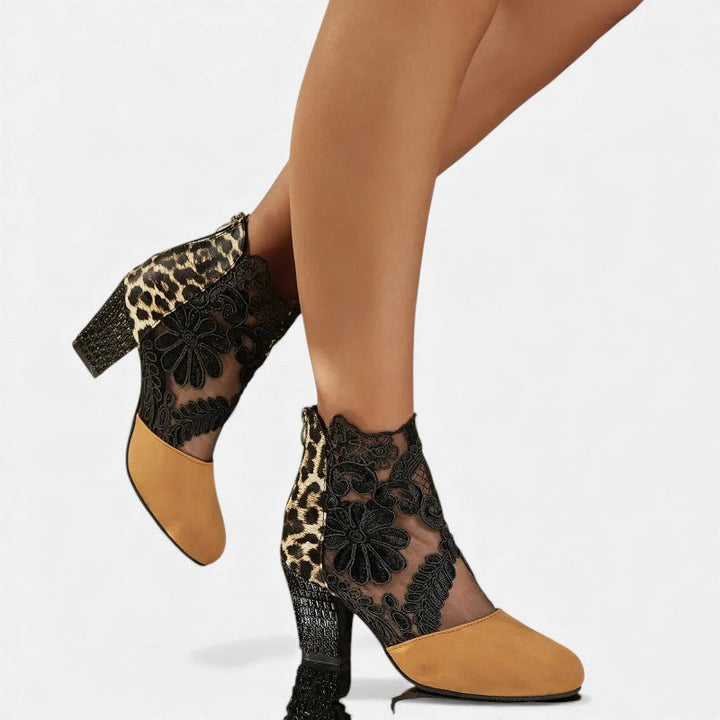 Barbara | Lace Ankle Boots with Block Heel and Pointed Toe