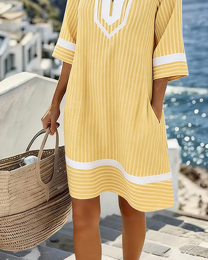 Althea | V-Neck Short Sleeve Striped Dress